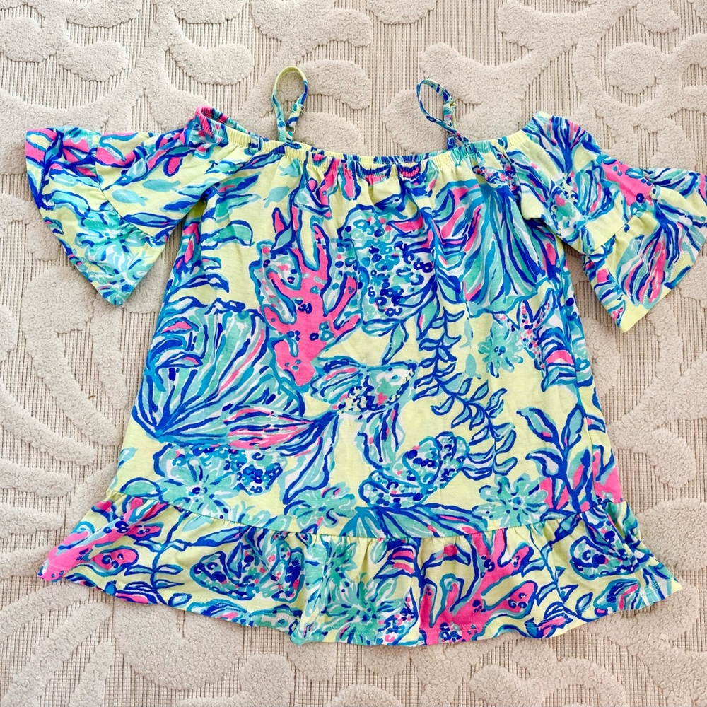 Lilly Pulitzer Kids Floral Off-Shoulder Dress XS 2/3!